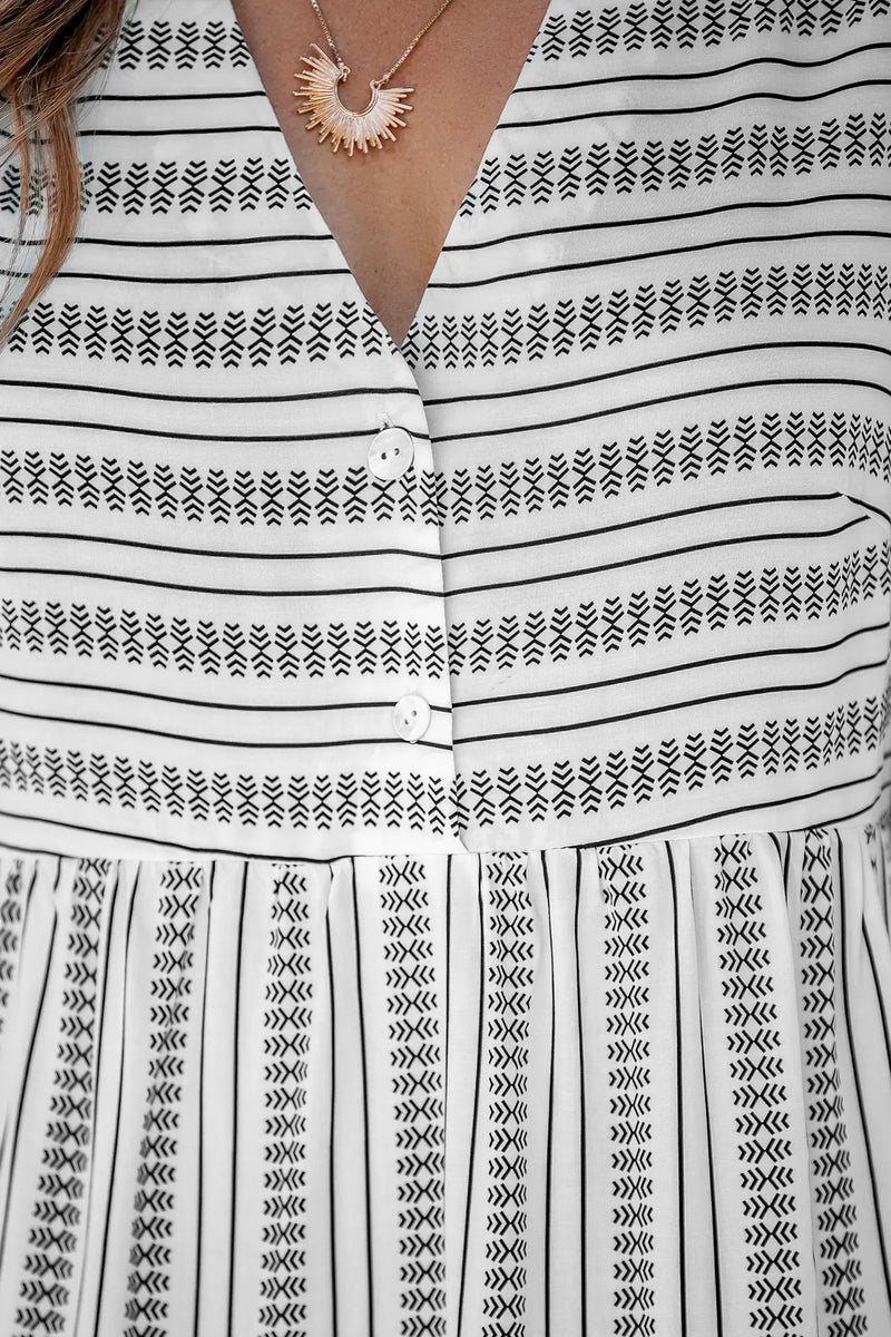CUPSHE Geo Stripe Flared Sleeve V-Neck Mini Dress — Modern Body Dancewear Australia