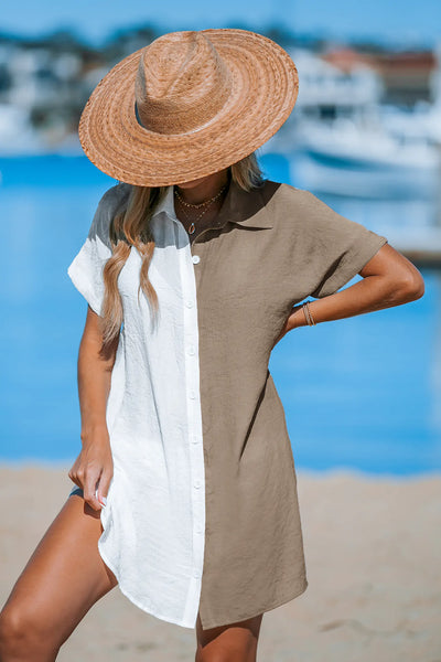 CUPSHE White Collared Button Front Cover-Up T-Shirt Dress image 5