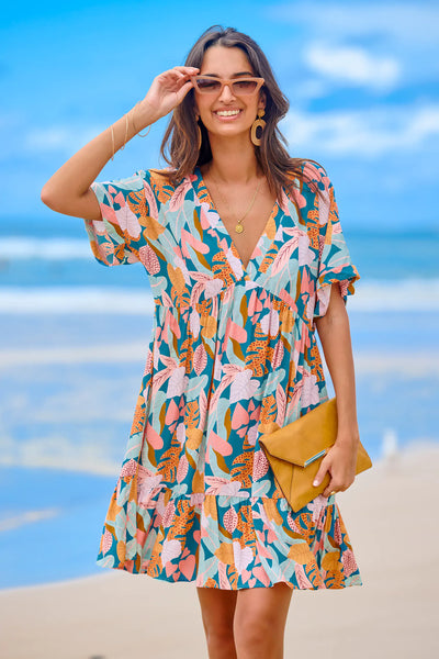 CUPSHE Soft Tropics Short Sleeve Mini Dress image 3