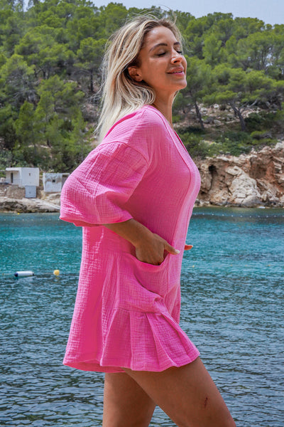CUPSHE Pink Seersucker Cover-Up Romper image 4