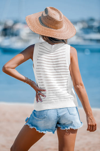 CUPSHE White Open Knit Round Neck Cover-Up Tank image 2
