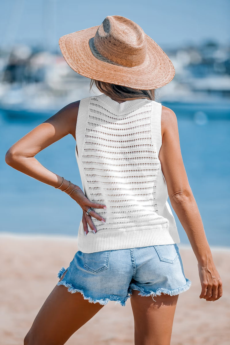 CUPSHE White Open Knit Round Neck Cover-Up Tank alternate view