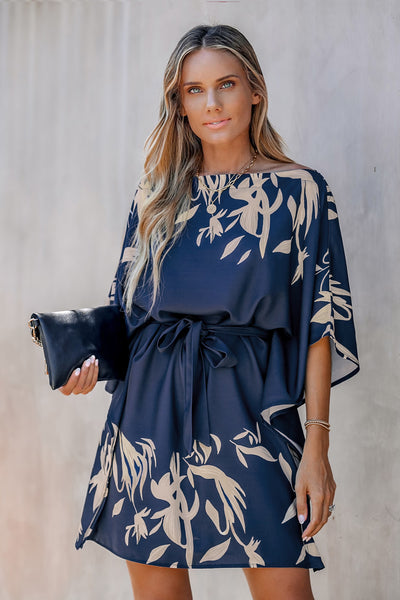 Cupshe Leaf Print One-Shoulder Belted Dress image 1