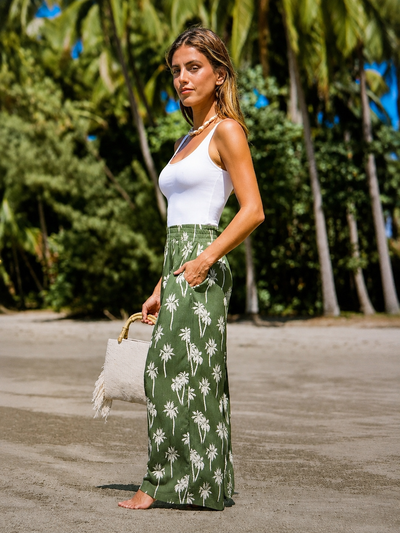 CUPSHE Green Palm Tree Print Straight Leg Pants image 3