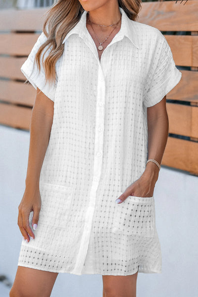 CUPSHE White Collared Front Button Mini Shirt Dress image 1