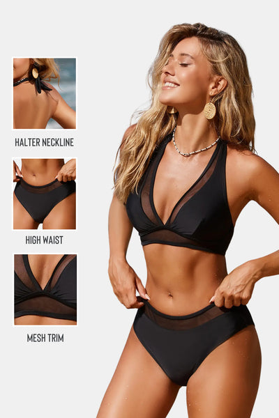 Cupshe Mesh Halter Bralette & High Waist Bikini Set image 3