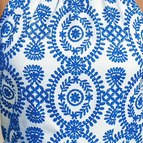 CUPSHE Blue & White Ornate Halter Sleeveless Midi Dress — Modern Body Dancewear Australia