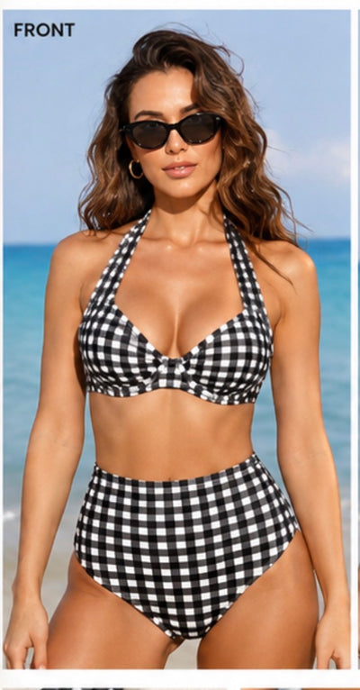 CUPSHE Black and White Gingham Bikini Set image 1