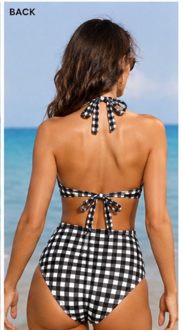 CUPSHE Black and White Gingham Bikini Set alt