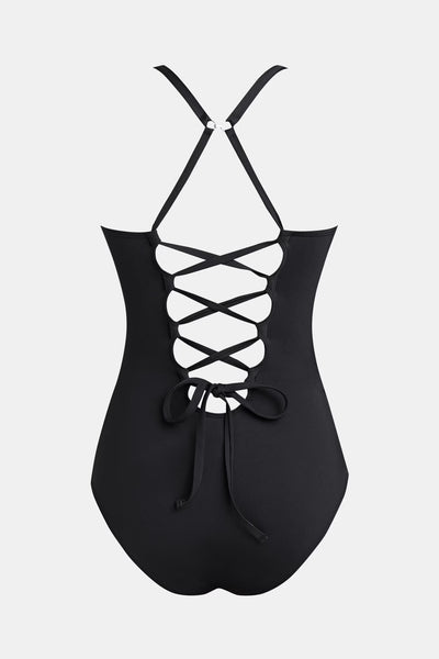 CUPSHE Black Plunging Slim & Sculpt Lace-Up Back One-Piece image 3
