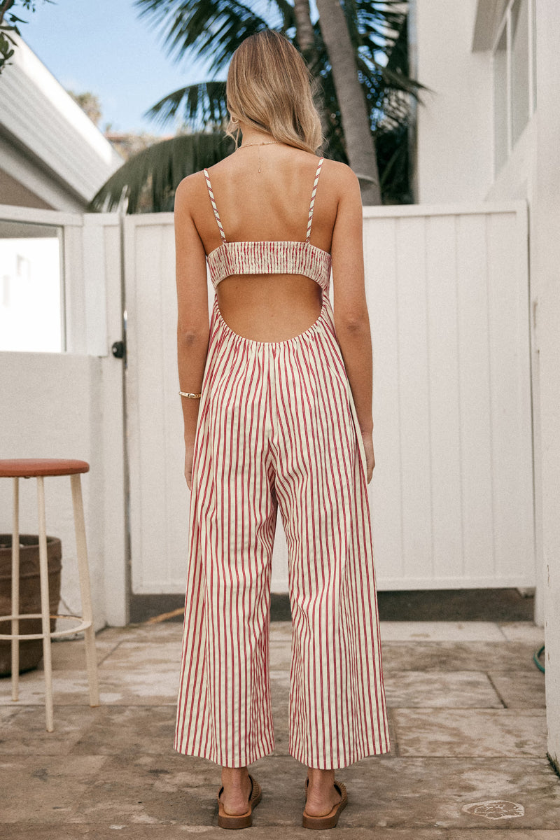 CUPSHE Striped Sleeveless V-Neck Wide Leg Jumpsuit alternate view