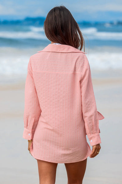 CUPSHE Pink Collared Open Front Long Sleeve Cover-Up Top image 2