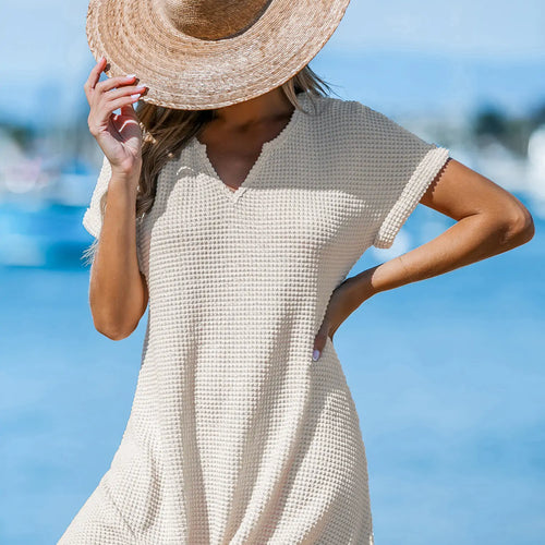 Cupshe Beige Waffle Knit Short Sleeve Hem Twist Mini Cover-Up — Modern Body Dancewear Australia