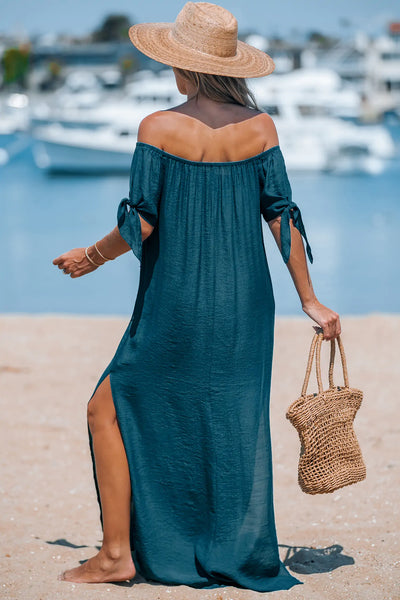 CUPSHE Navy Off-Shoulder Split Hem Maxi Cover-Up Dress image 3