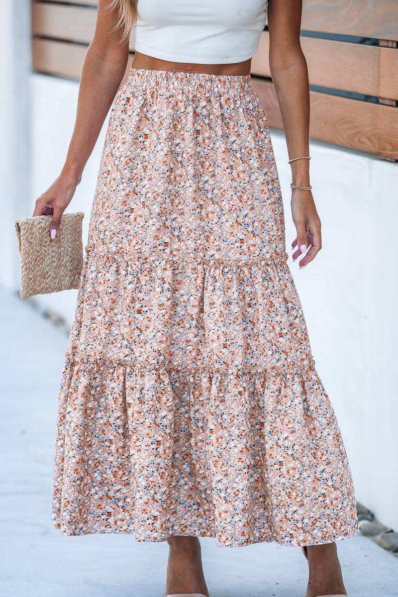 CUPSHE Ditsy Elastic Waist Micro-Ruffle Maxi Skirt alternate view