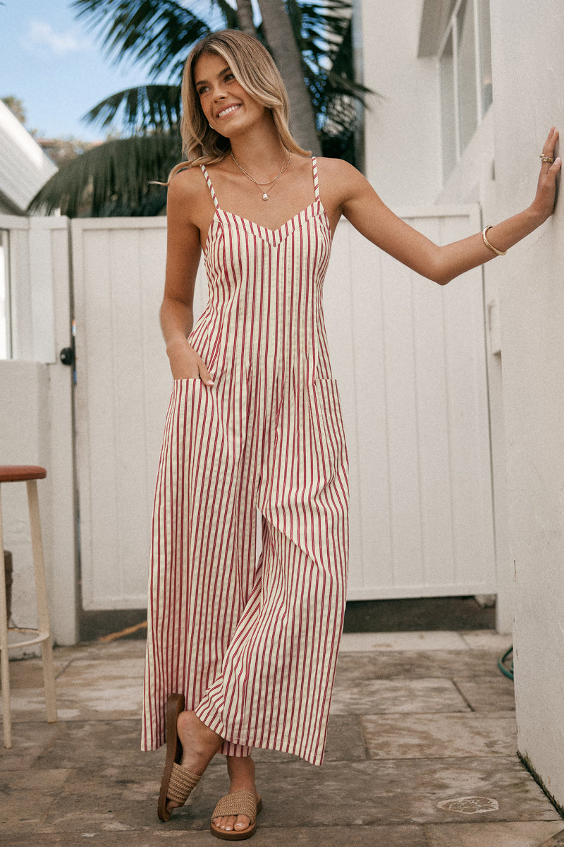 CUPSHE Striped Sleeveless V-Neck Wide Leg Jumpsuit — Modern Body Dancewear Australia