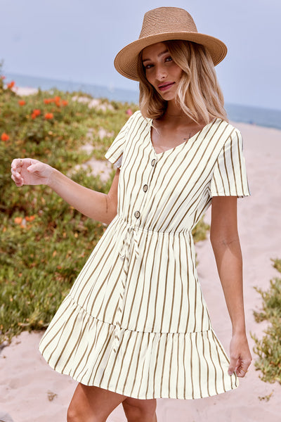 CUPSHE Neutral Striped Short Sleeve V-Neck Mini Dress image 3