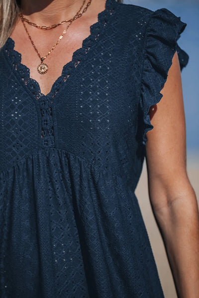 CUPSHE Navy Flutter Sleeve V-Neck Mini Cover-up Dress image 1