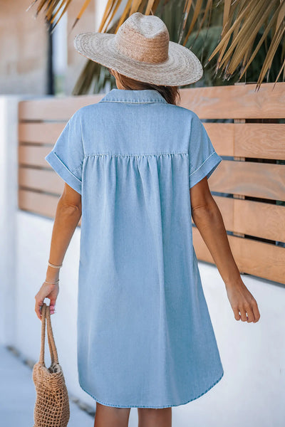 CUPSHE Denim Collared Short Sleeve Front Button Mini Shirt Dress image 2