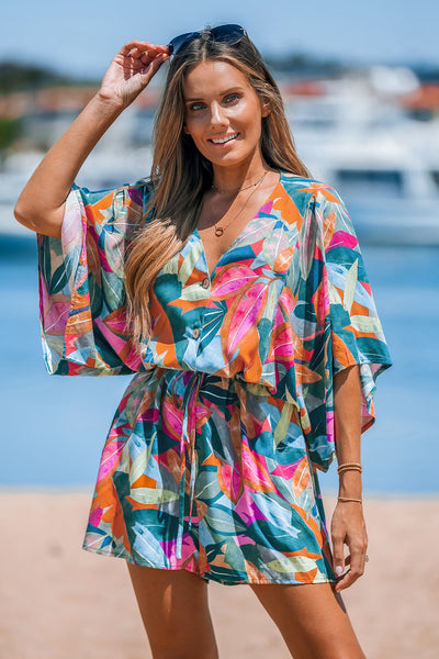 CUPSHE Colorful Leaf Print Drawstring Romper image 4