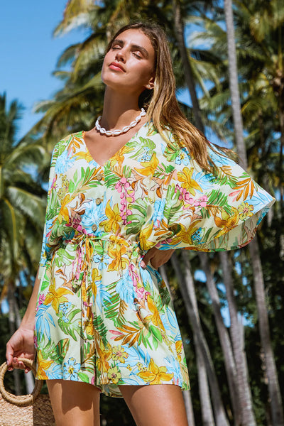 CUPSHE Tropical Floral Dolman Sleeve Loose Leg Romper image 3