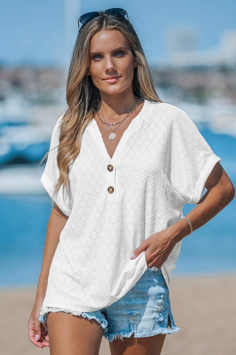 Cupshe Cutout Textured V-Neck Tee alternate view
