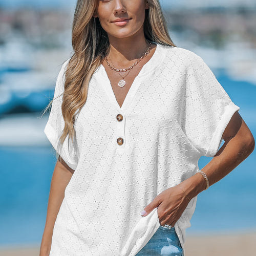 Cupshe Cutout Textured V-Neck Tee alternate view