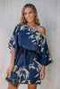 Cupshe Leaf Print One-Shoulder Belted Dress