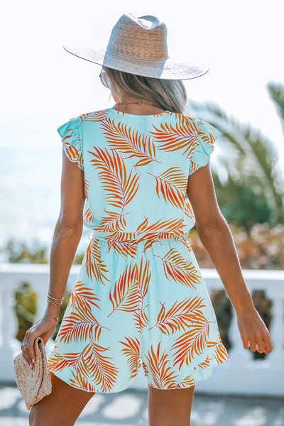 CUPSHE Teal & Orange Tropical Flutter Sleeve Romper image 2
