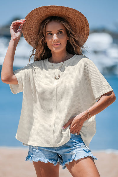 CUPSHE Round Neck Short Sleeve Waffle Knit Tee image 4