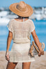 Cupshe Beige Crochet V-Neck Short Sleeve Cover-Up Mini Dress