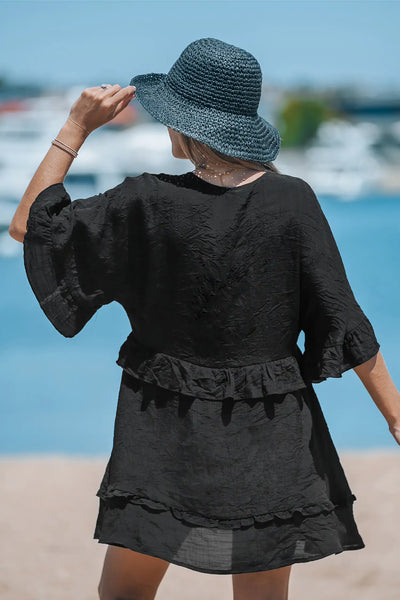 CUPSHE Plunging Half-Sleeve Ruffle Cover-Up Dress image 3
