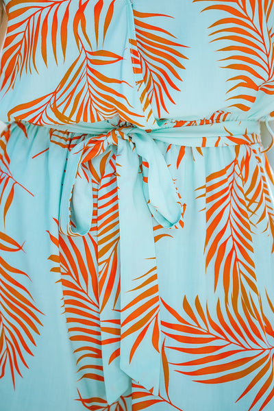 CUPSHE Teal & Orange Tropical Flutter Sleeve Romper image 4