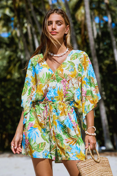 CUPSHE Tropical Floral Dolman Sleeve Loose Leg Romper image 1