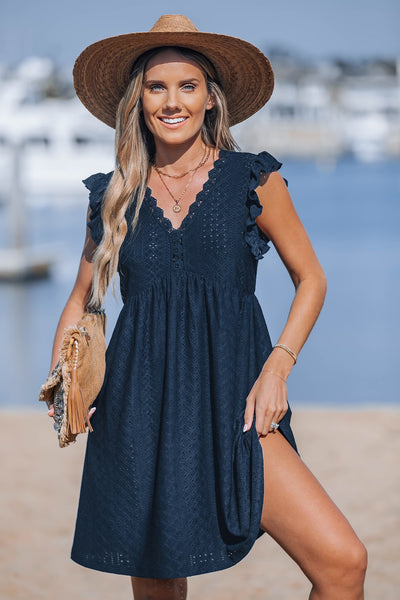 CUPSHE Navy Flutter Sleeve V-Neck Mini Cover-up Dress image 4