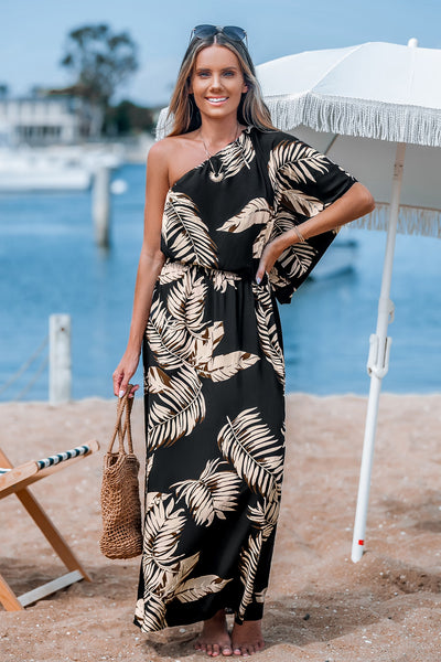 CUPSHE Tropical One-Shoulder Draped Bodice Maxi Dress image 3