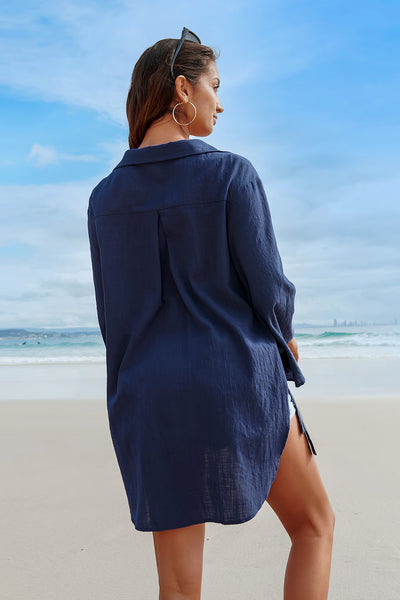 CUPSHE Navy Flared Sleeve Side Tie Blouse image 5