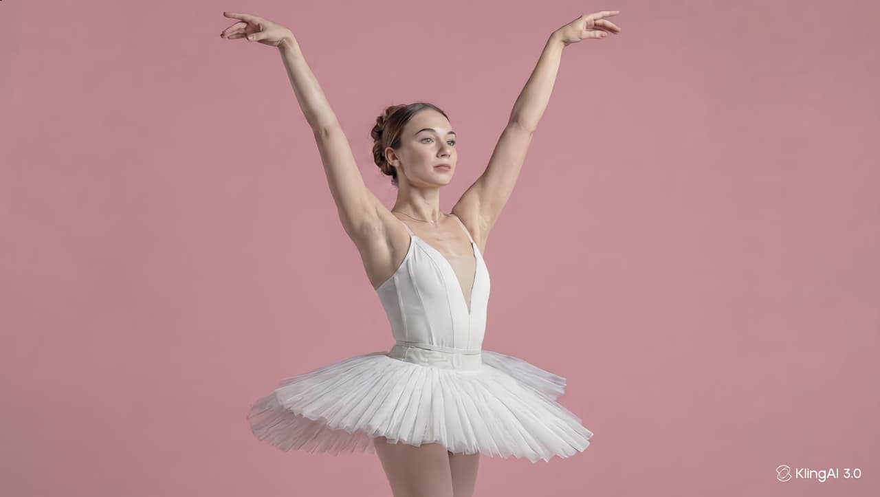 Ballet dancer in white tutu on pink background